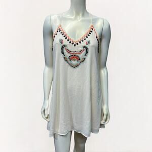 White Beaded Flowy Top or Short Dress – Size Medium, Bead Accents Missing